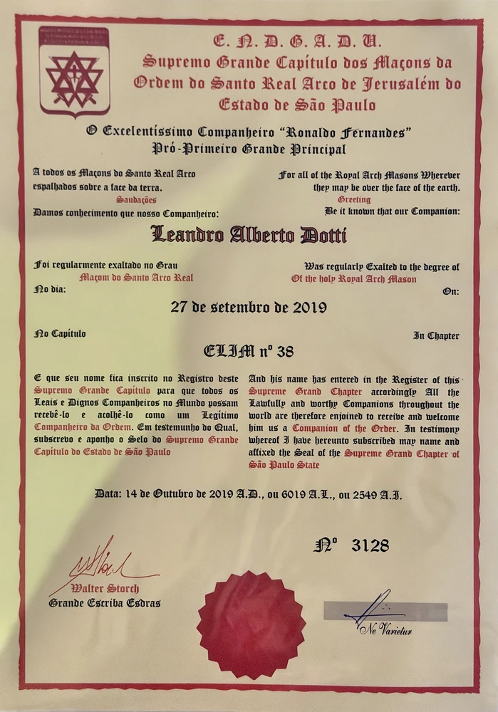 Diploma do Santo Real Arco de Jerusalém, de Leandro Alberto Dotti