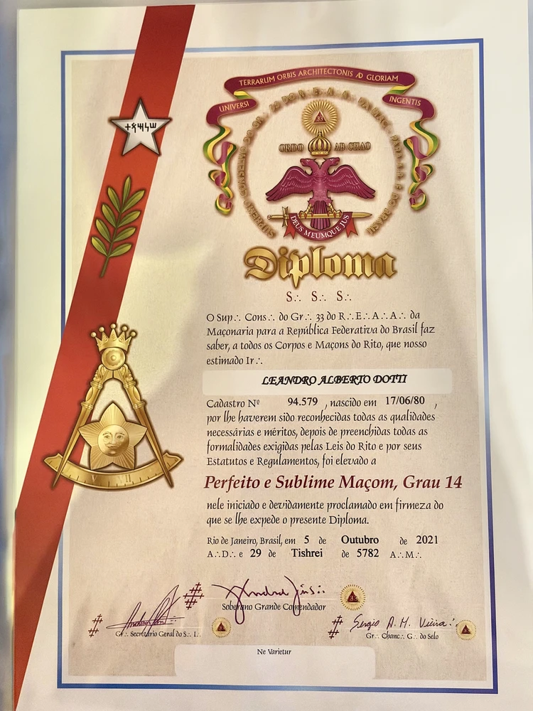 Diploma de Perfeito e Sublime Maçom · Grau 14, de Leandro Alberto Dotti