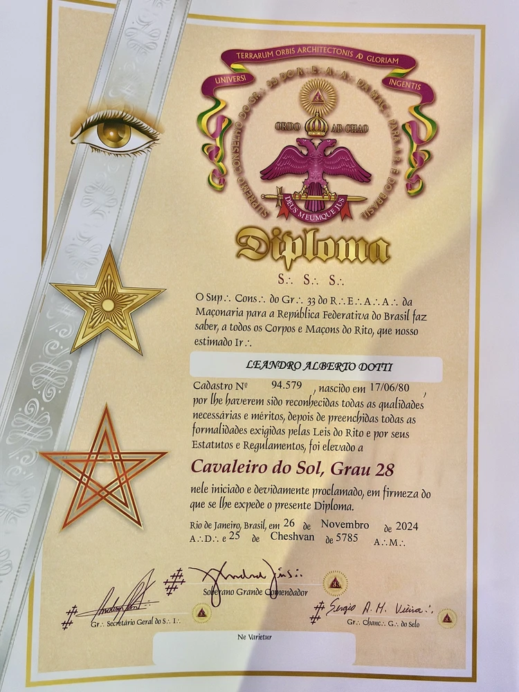 Diploma de Cavaleiro do Sol · Grau 28, de Leandro Alberto Dotti